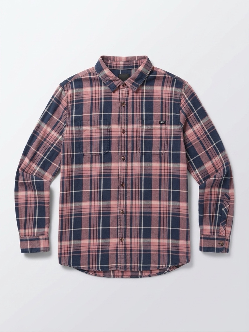Vans Men's Navy Pink Plaid Flannel Button Up Shirt Classic Fit Size Large L